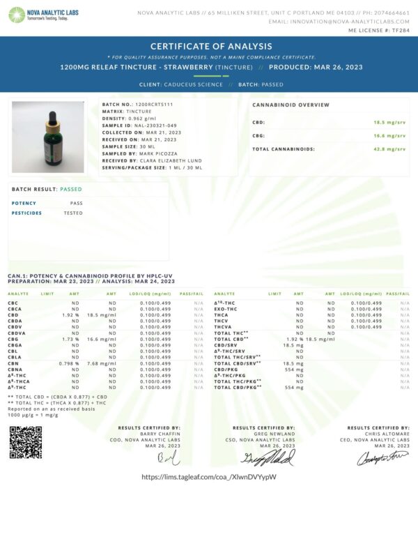 Releaf Tincture Strawberry 1200mg