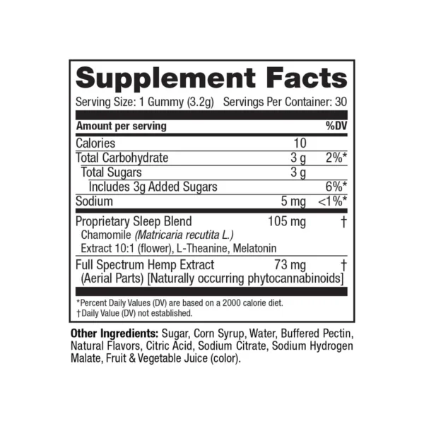 Full Spectrum CBD Sleep Gummies - Raspberry - 30 CT - 50 MG CBD : 3 MG THC: 20 MG CBN