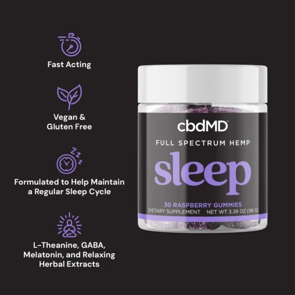 Full Spectrum CBD Sleep Gummies - Raspberry - 30 CT - 50 MG CBD : 3 MG THC: 20 MG CBN
