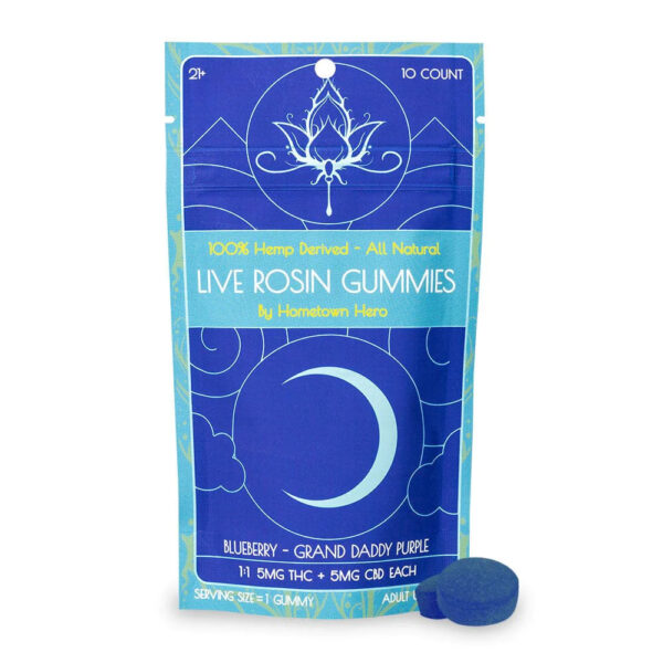 Delta-9 5mg Live Rosin Gummies + CBD (Blueberry)