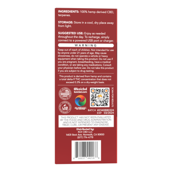 Koi CBD Full Spectrum Disposable Vape Bar (2 Gram) - Hawaiian Driver (Hybrid)