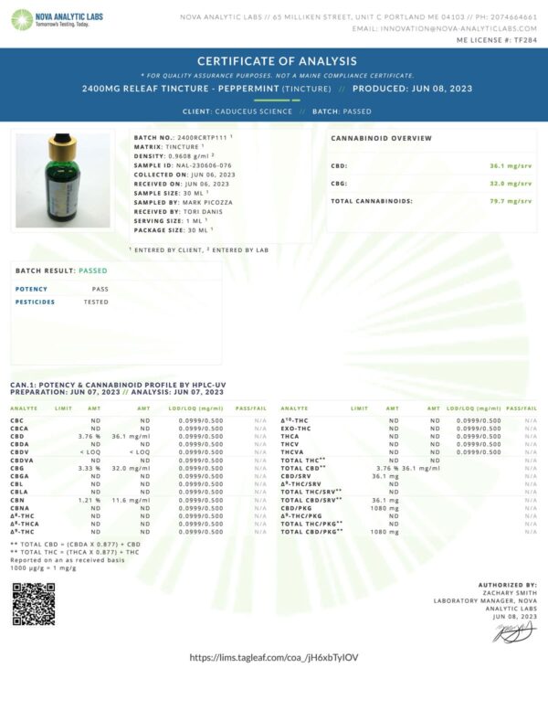 Releaf Tincture Peppermint 2,400mg